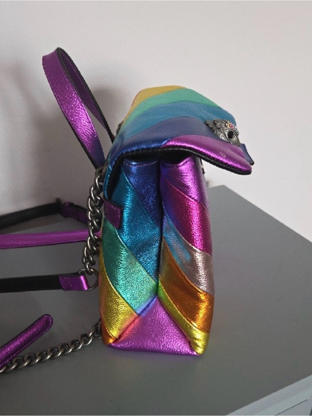 Multicolor Metallic Stripe Leather Backpack - Women Bags - Picture 6 of 7